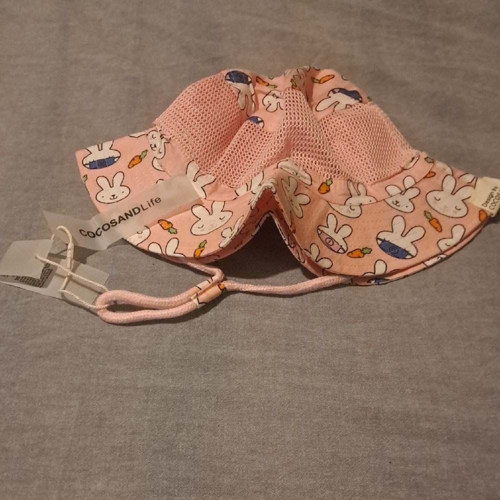 π° NWT Summer Hat adorable Pink Bunny Kids Sun With adjustable strings /spring